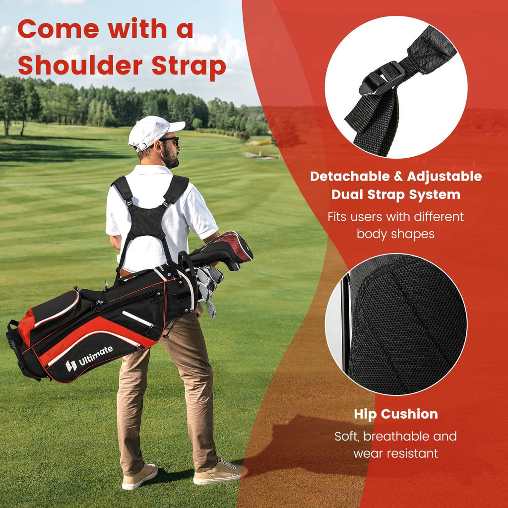 Sac de golf trépied léger avec séparateurs de clubs à 14 compartiments et 6 poches – Rouge