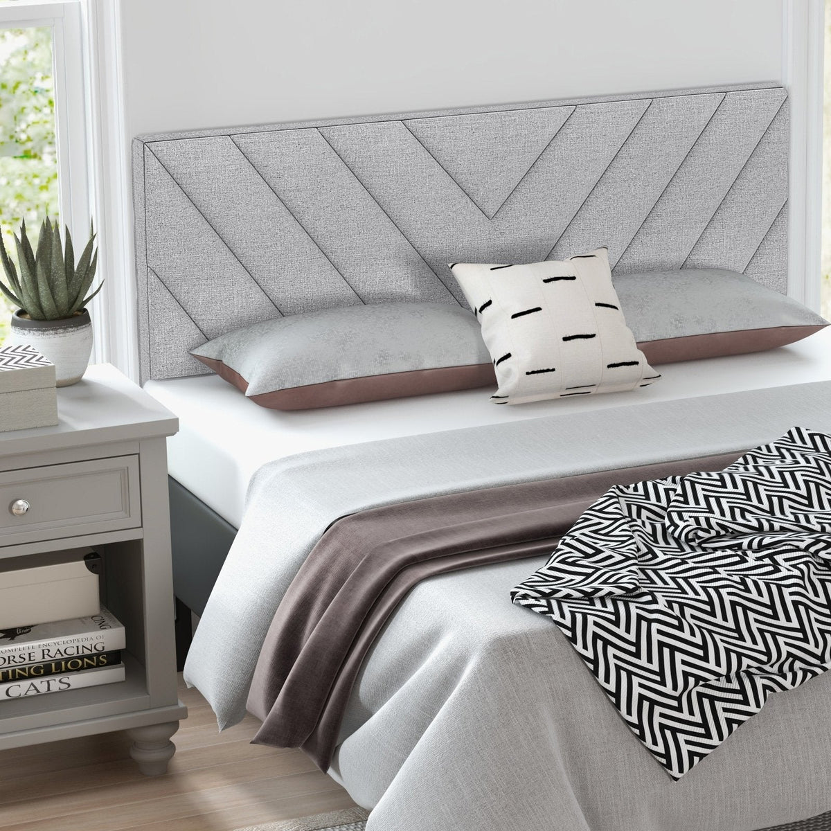 Tête de lit capitonnée en lin pour cadres de lit double et grand lit - Gris