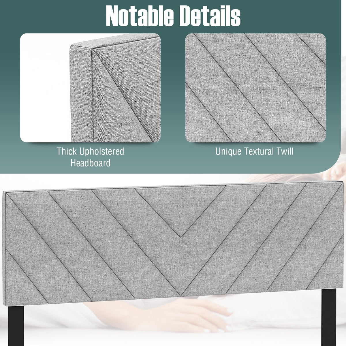 Tête de lit capitonnée en lin pour cadres de lit double et grand lit - Gris