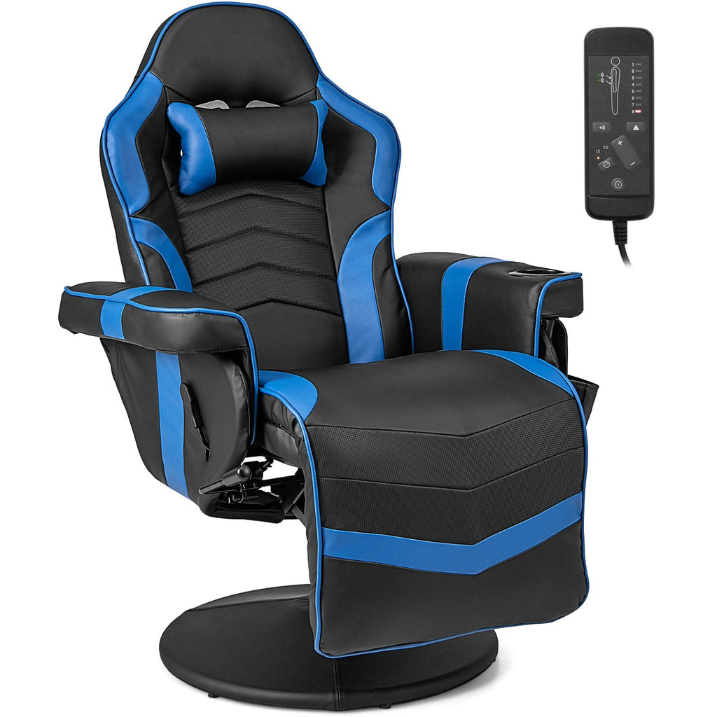 Sillón reclinable con masaje y ajuste de altura para videojuegos-Azul