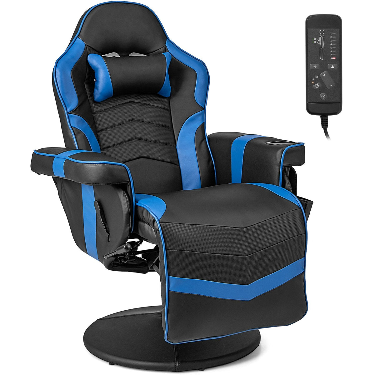 Sillón reclinable con masaje y ajuste de altura para videojuegos-Azul
