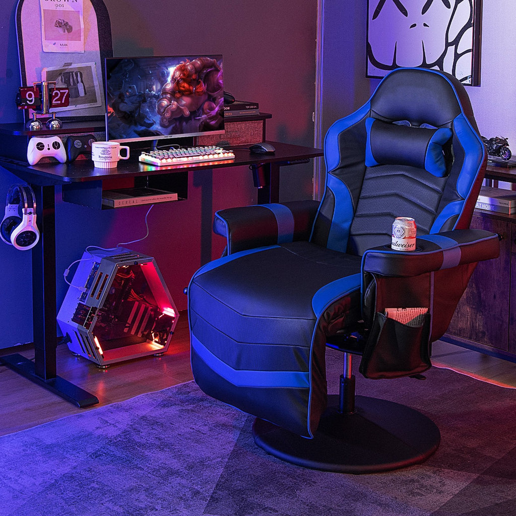 Sillón reclinable con masaje y ajuste de altura para videojuegos-Azul