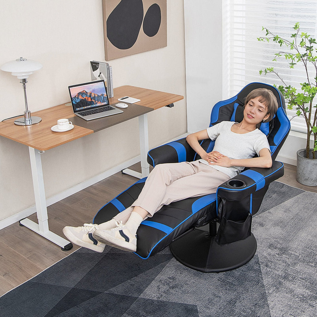 Sillón reclinable con masaje y ajuste de altura para videojuegos-Azul