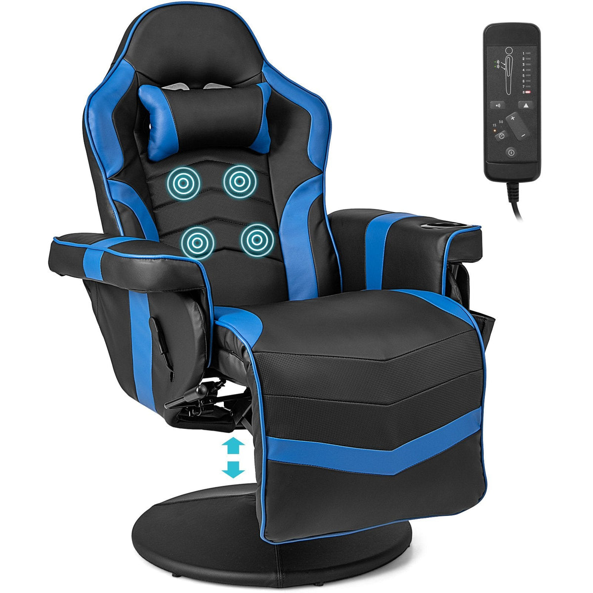 Sillón reclinable con masaje y ajuste de altura para videojuegos-Azul