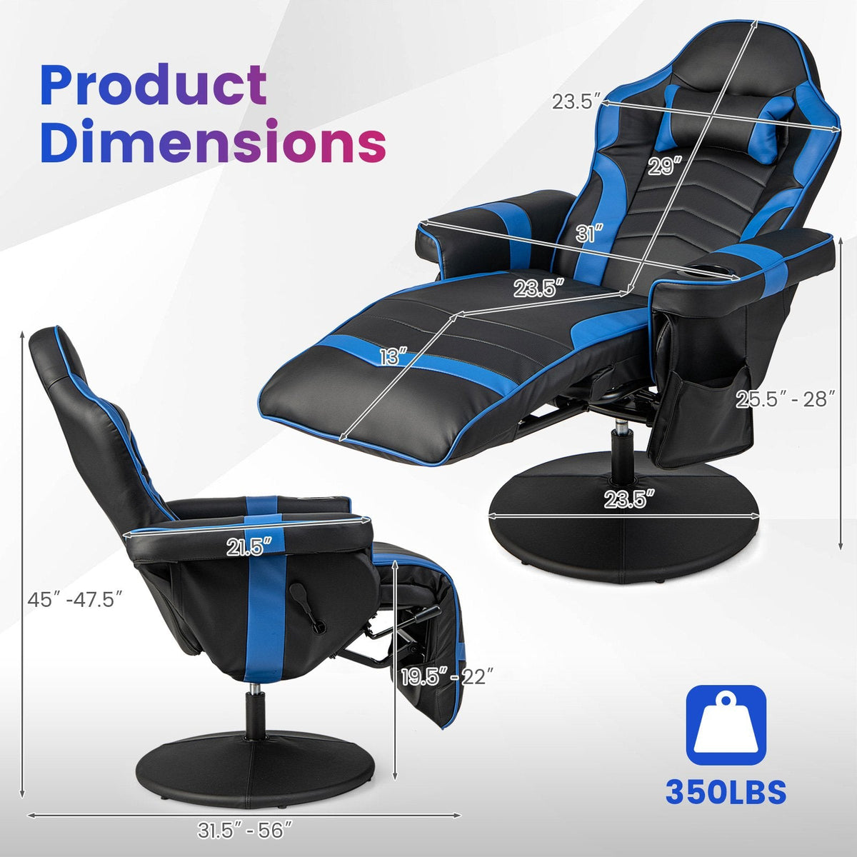 Sillón reclinable con masaje y ajuste de altura para videojuegos-Azul