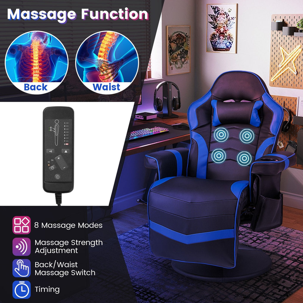 Sillón reclinable con masaje y ajuste de altura para videojuegos-Azul