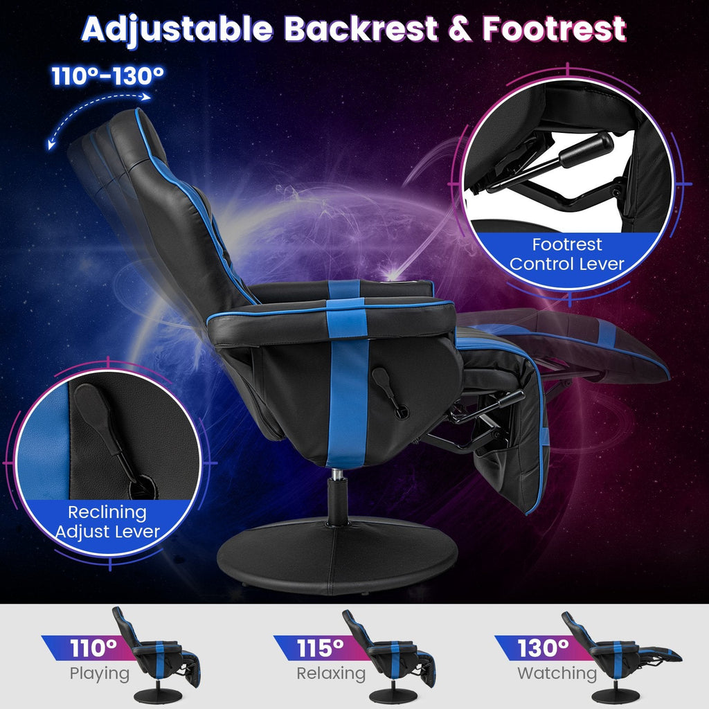 Sillón reclinable con masaje y ajuste de altura para videojuegos-Azul