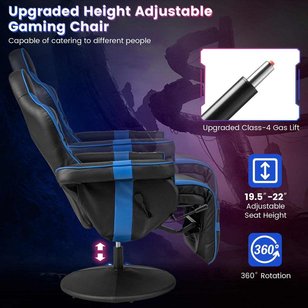 Sillón reclinable con masaje y ajuste de altura para videojuegos-Azul