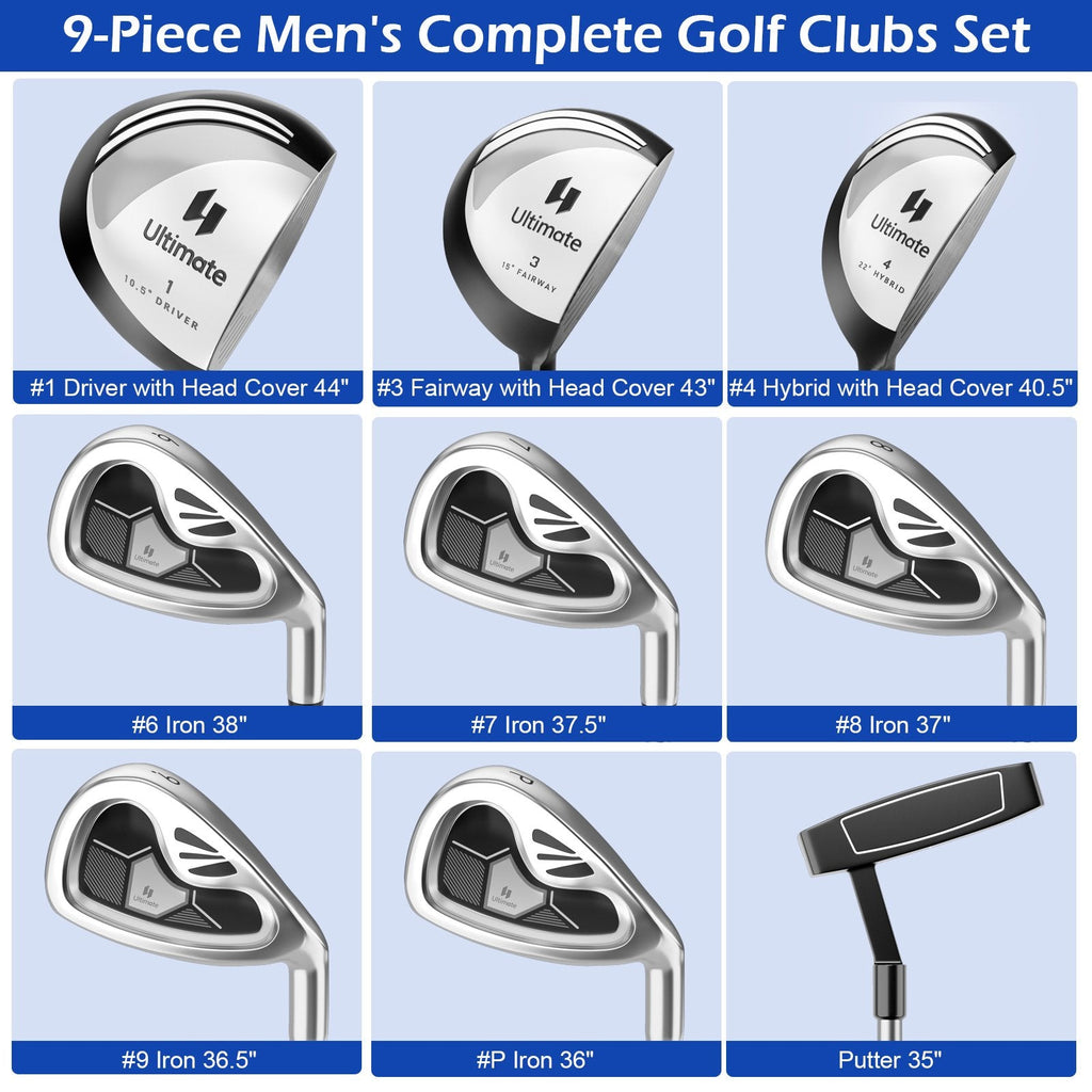Ensemble complet de 9 clubs de golf pour hommes - Gris