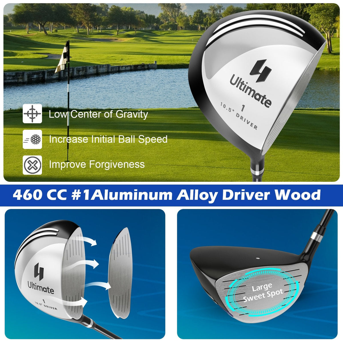 Ensemble complet de 9 clubs de golf pour hommes - Gris