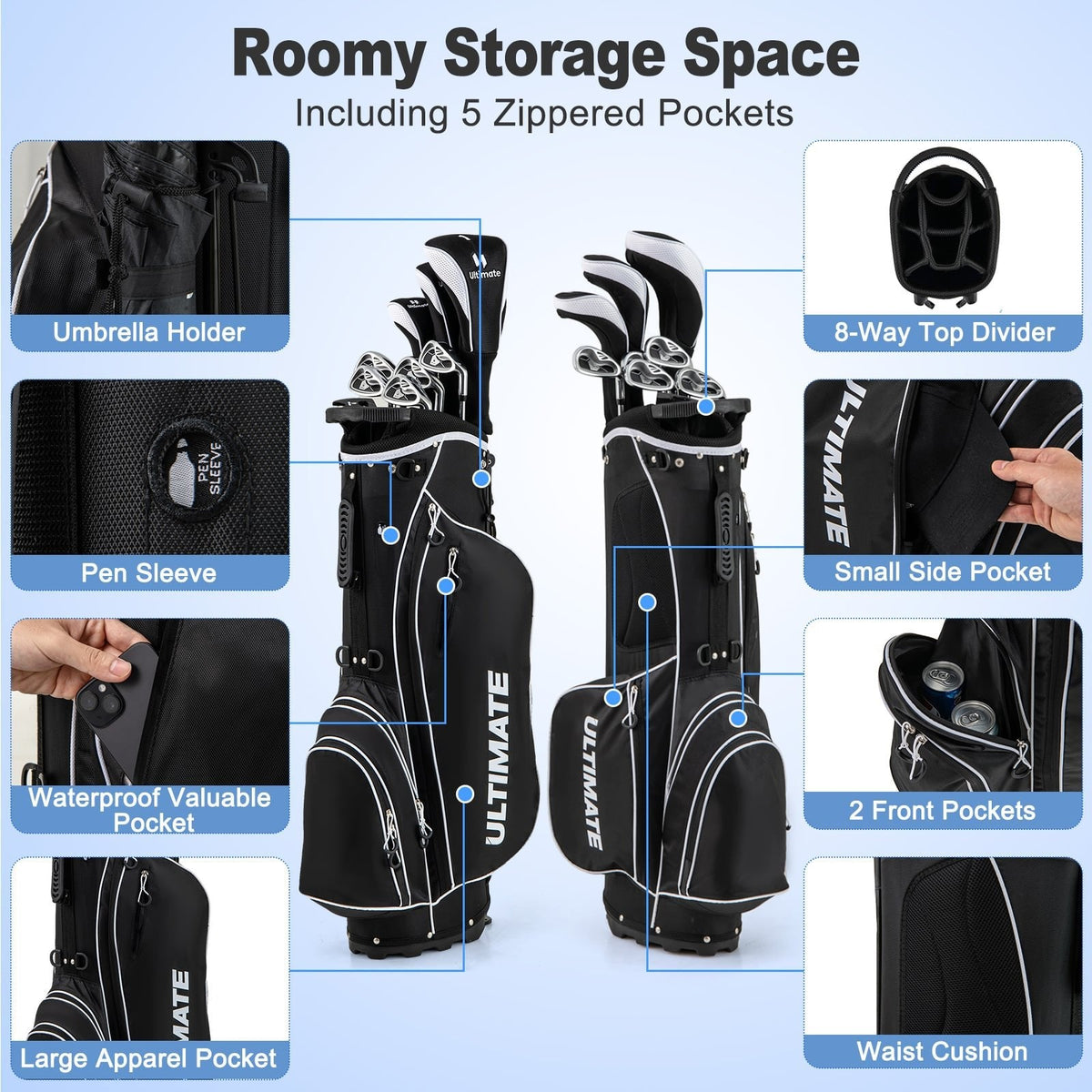 Ensemble complet de 10 clubs de golf Profile pour homme – Noir