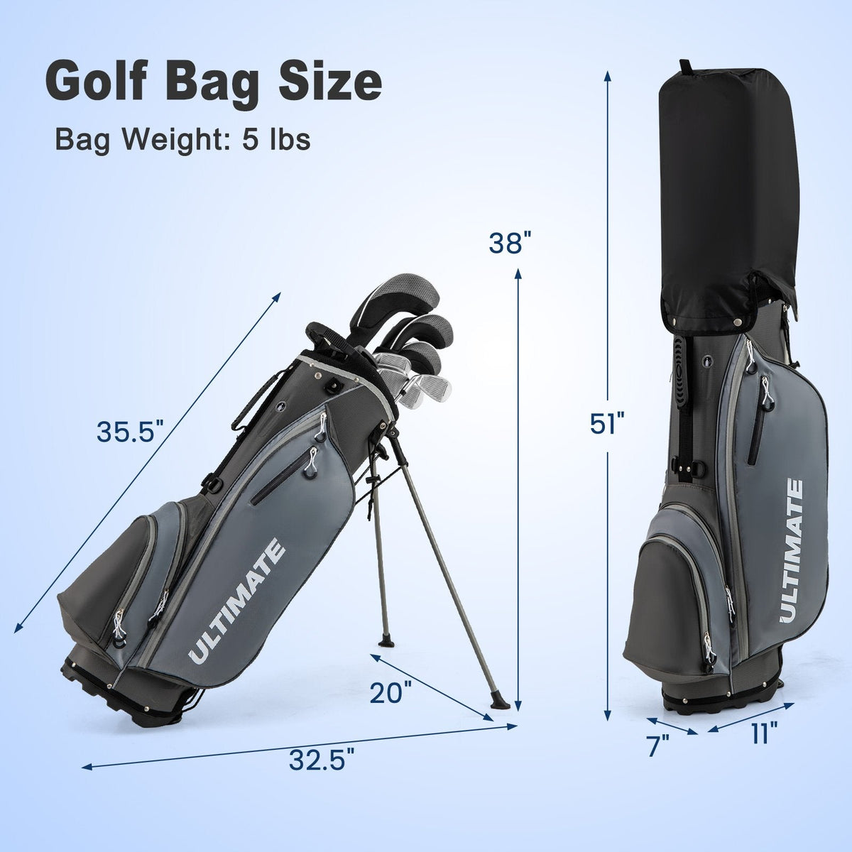 Men’s Profile Complete Golf Club Package Set Includes 10 Pieces-Gray