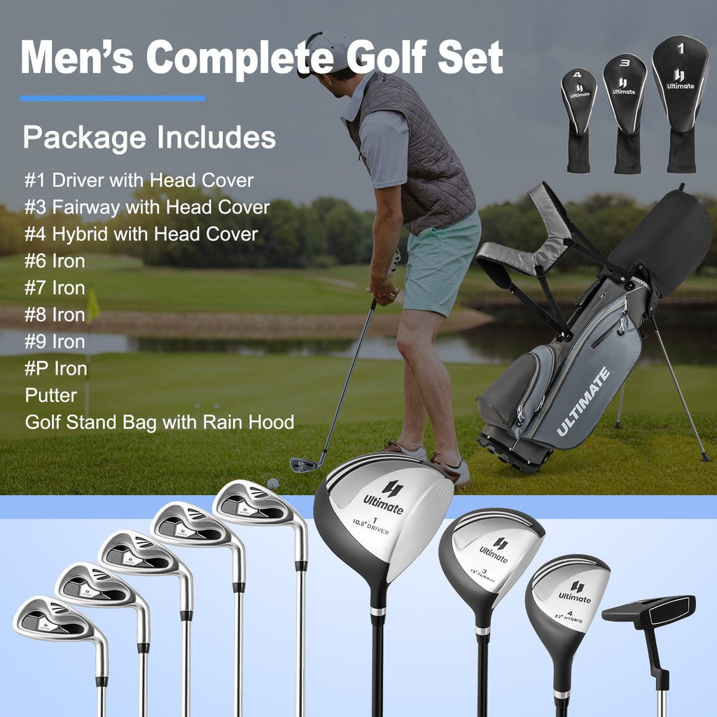 Men’s Profile Complete Golf Club Package Set Includes 10 Pieces-Gray
