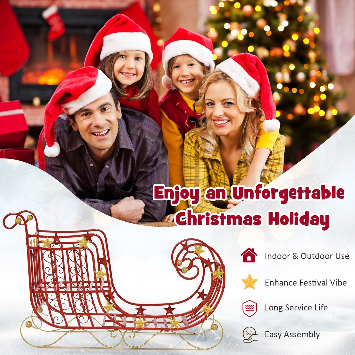 Trineo de metal de Papá Noel con gran área de carga para regalos