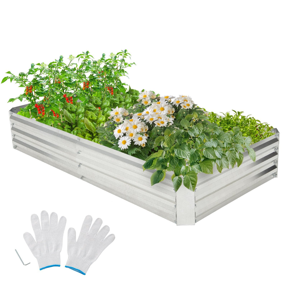 Cama de jardín elevada de metal galvanizado con base abierta, 6 × 3 pies