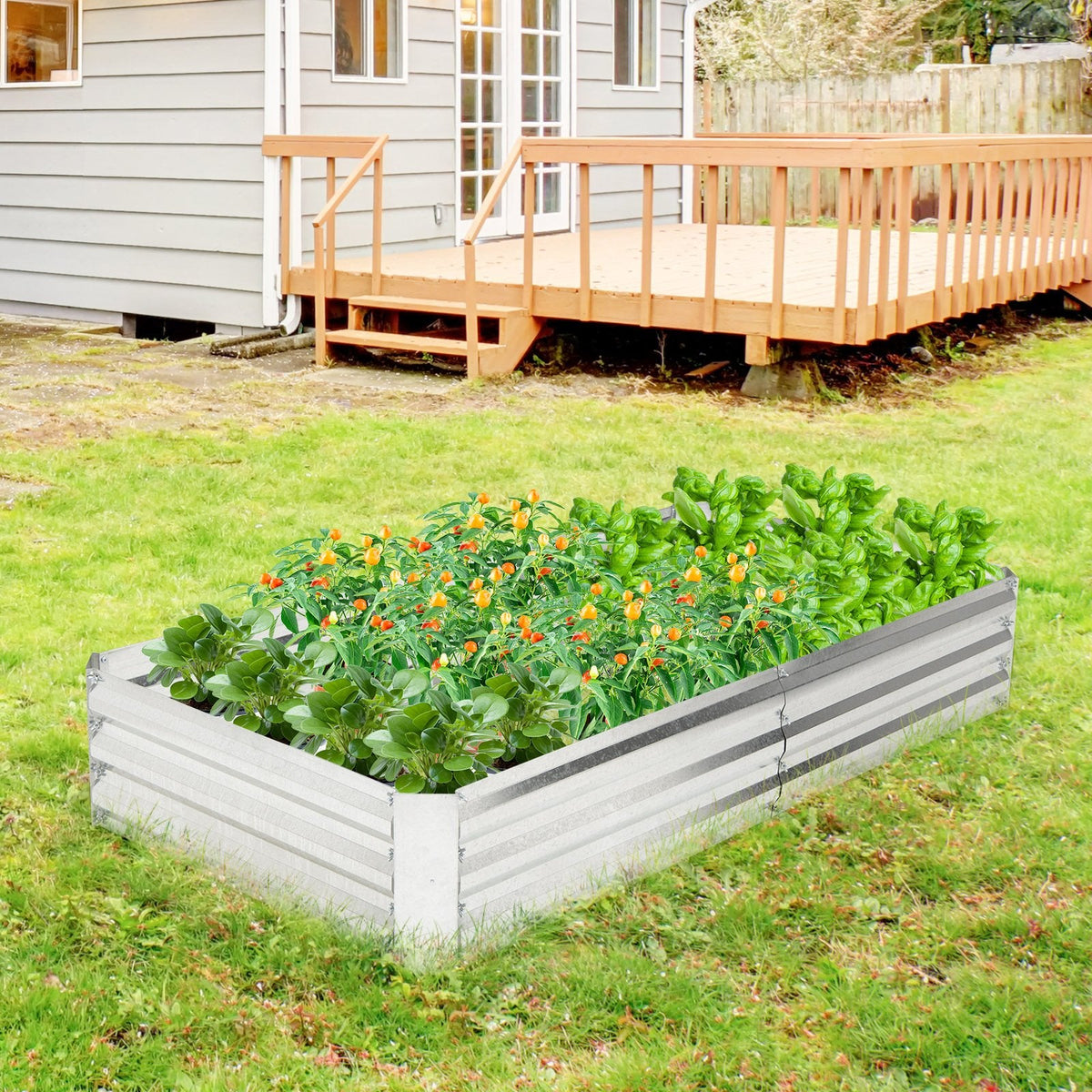 Cama de jardín elevada de metal galvanizado con base abierta, 6 × 3 pies