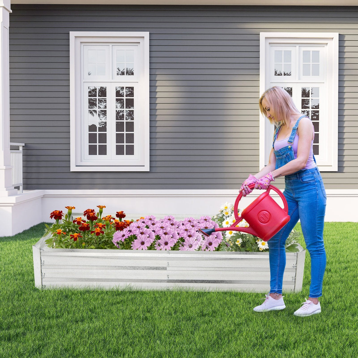 Cama de jardín elevada de metal galvanizado con base abierta, 6 × 3 pies