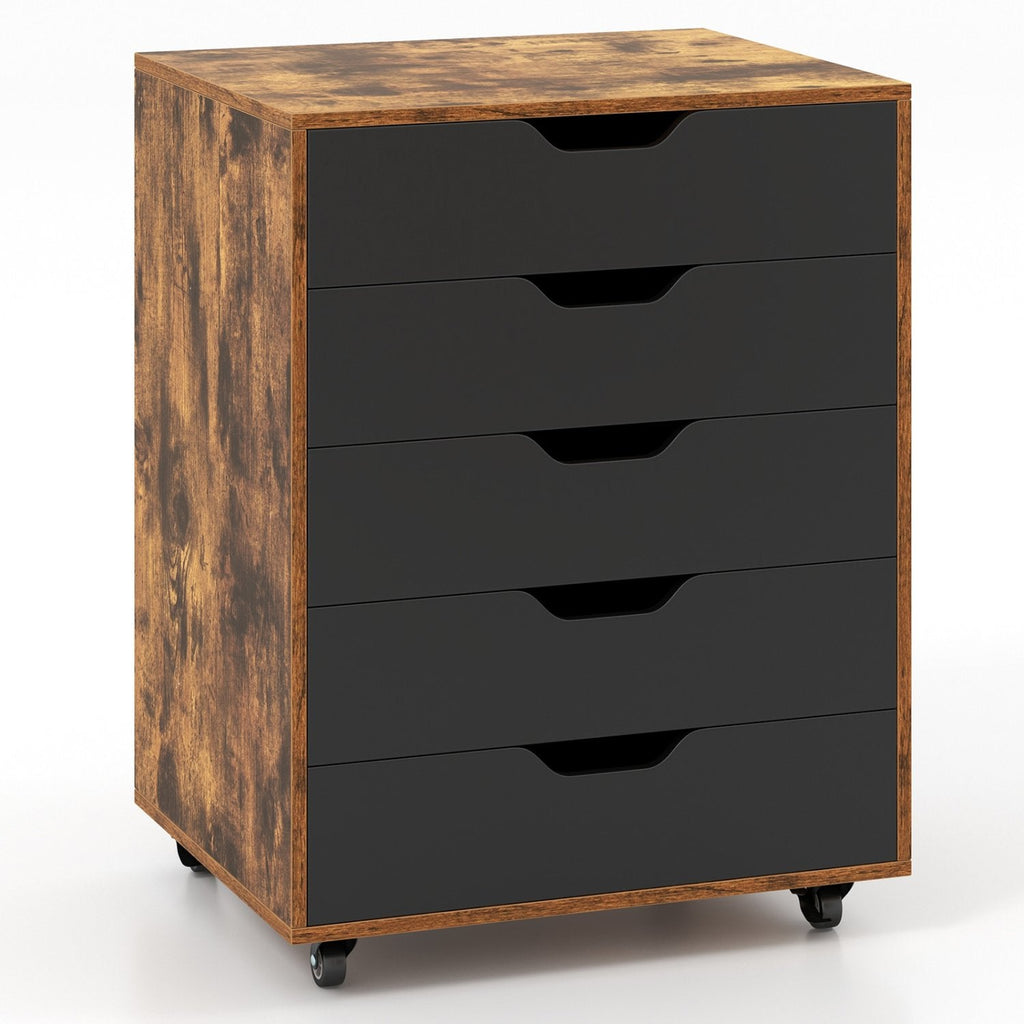 Mobiler Aktenschrank mit 5 Schubladen für das Home Office, Rollcontainer – Rustikales Braun