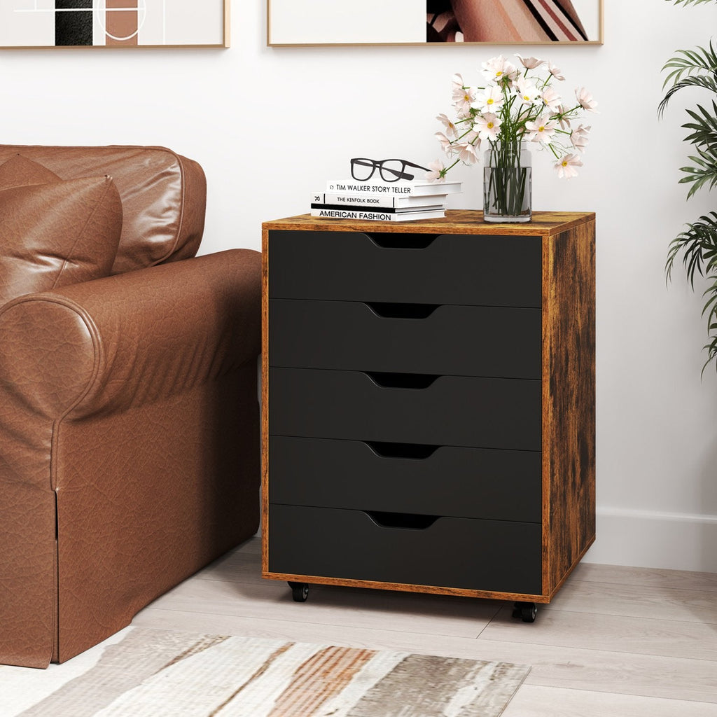 Mobiler Aktenschrank mit 5 Schubladen für das Home Office, Rollcontainer – Rustikales Braun