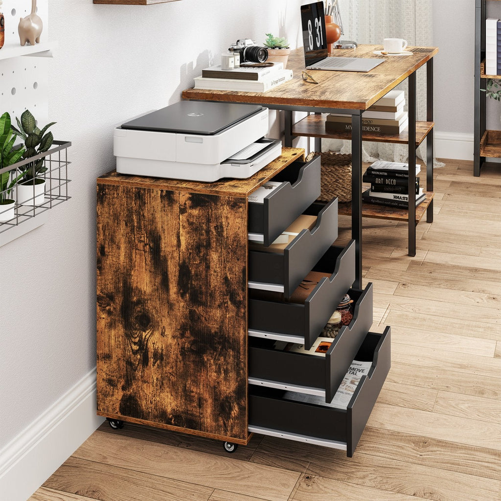 Mobiler Aktenschrank mit 5 Schubladen für das Home Office, Rollcontainer – Rustikales Braun