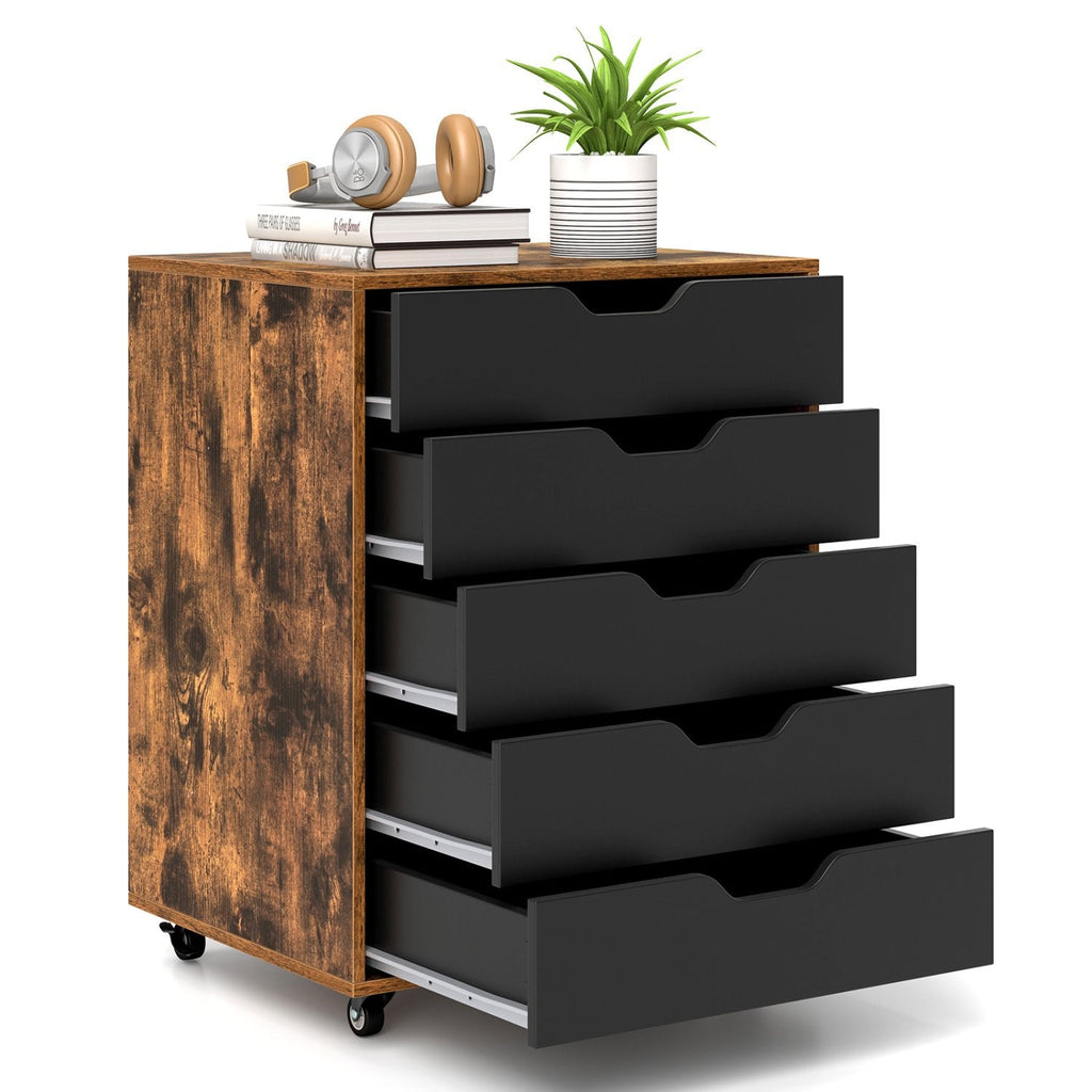 Mobiler Aktenschrank mit 5 Schubladen für das Home Office, Rollcontainer – Rustikales Braun