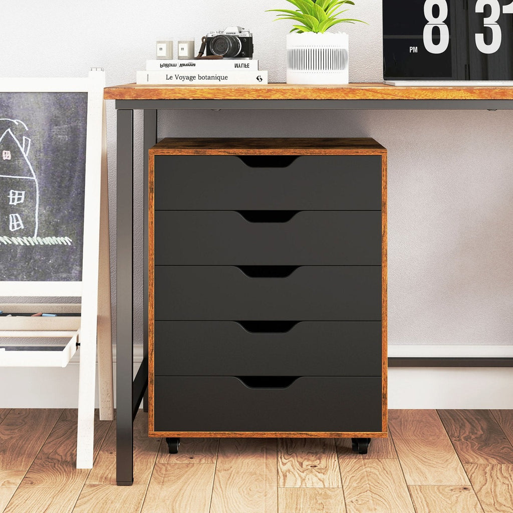 Mobiler Aktenschrank mit 5 Schubladen für das Home Office, Rollcontainer – Rustikales Braun