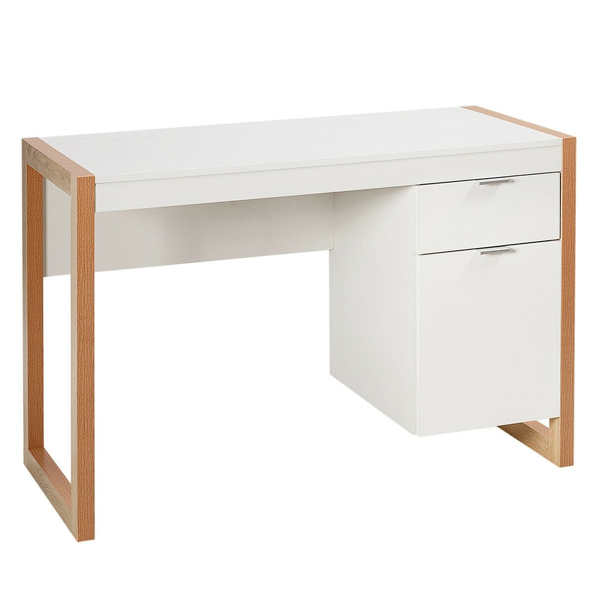 Bureau d'ordinateur moderne Table d'étude Poste de travail avec armoire et tiroir-Blanc