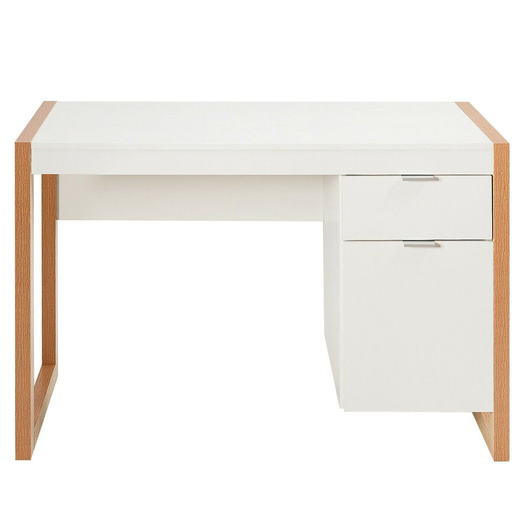 Bureau d'ordinateur moderne Table d'étude Poste de travail avec armoire et tiroir-Blanc