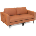 Sofá de 2 plazas de 66 pulg. en lino naranja quemado, dos módulos de asiento con bolsillo para brazo y capacidad de 1320 lb