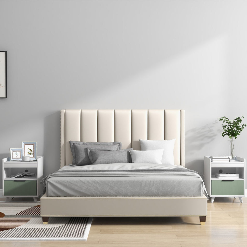 Moderner Nachttisch mit LED-Beleuchtung, Schublade und offenem Fach