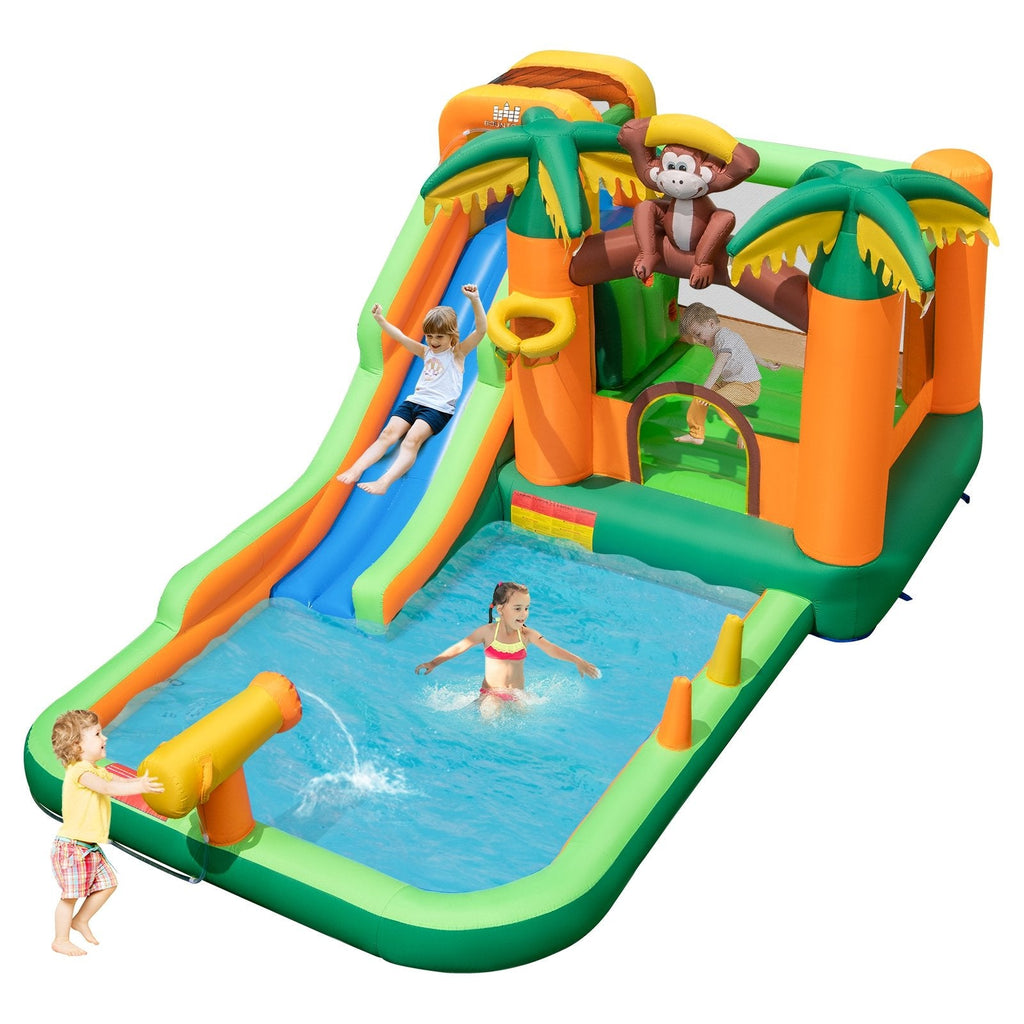 Aufblasbarer Wasserpark im Affen-Design mit Surf-Rutsche und 50 Wasserbällen, ohne Gebläse