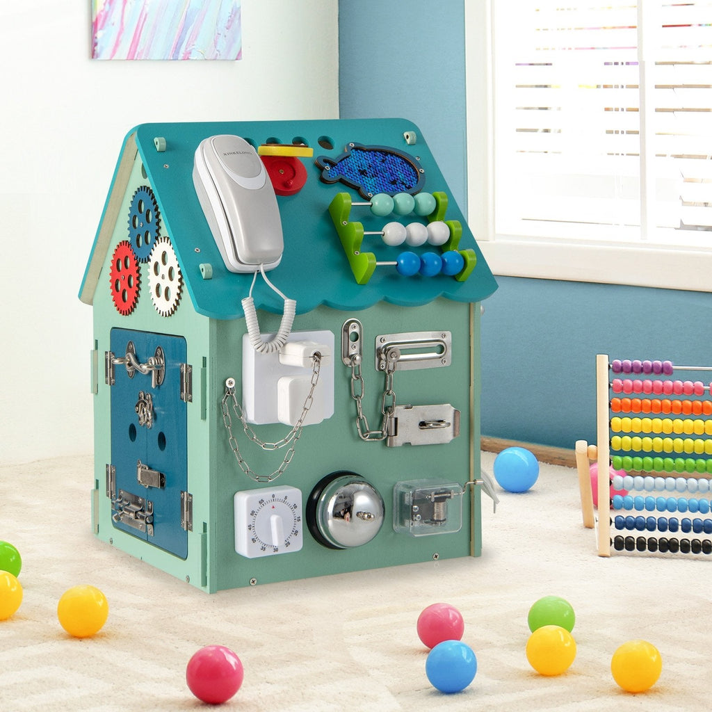 Maison de jeu Montessori avec jeux sensoriels et espace de rangement intérieur - Bleu