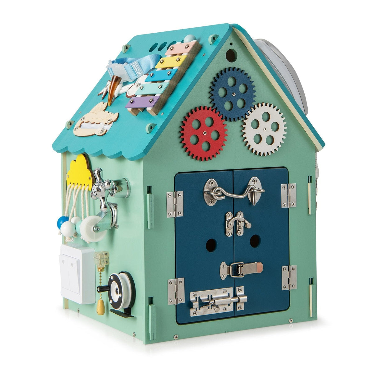 Maison de jeu Montessori avec jeux sensoriels et espace de rangement intérieur - Bleu