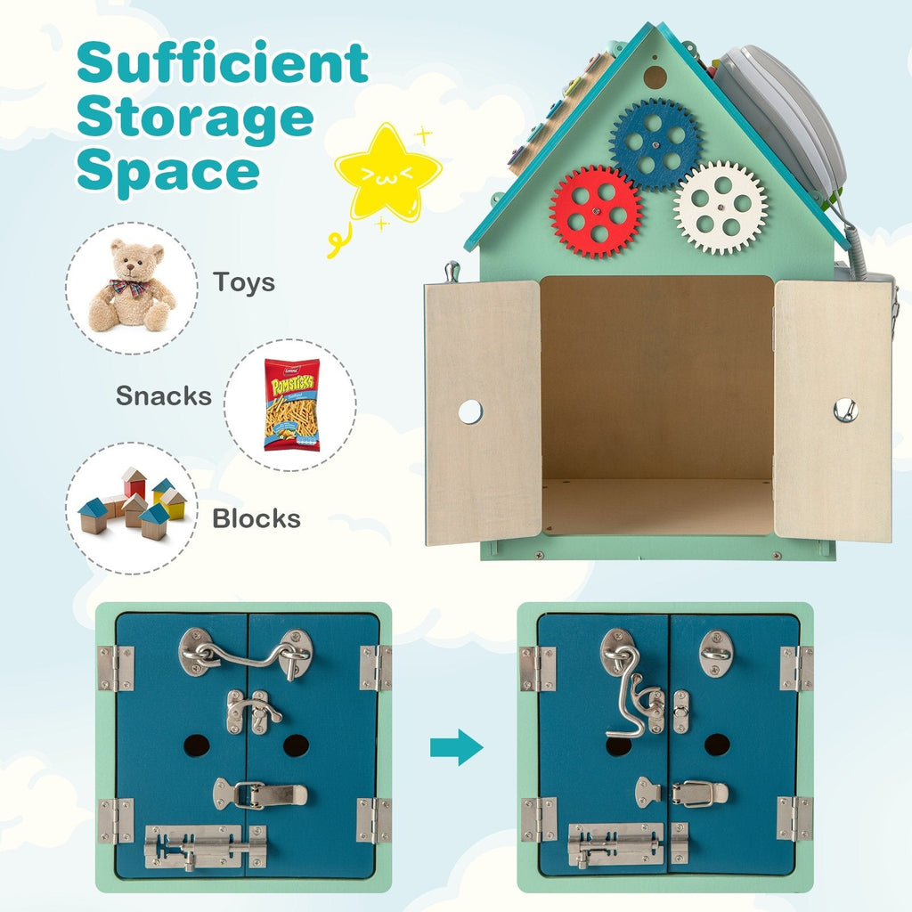 Maison de jeu Montessori avec jeux sensoriels et espace de rangement intérieur - Bleu