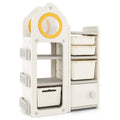 Coffre à jouets et bibliothèque multifonction avec chariot mobile - Gris