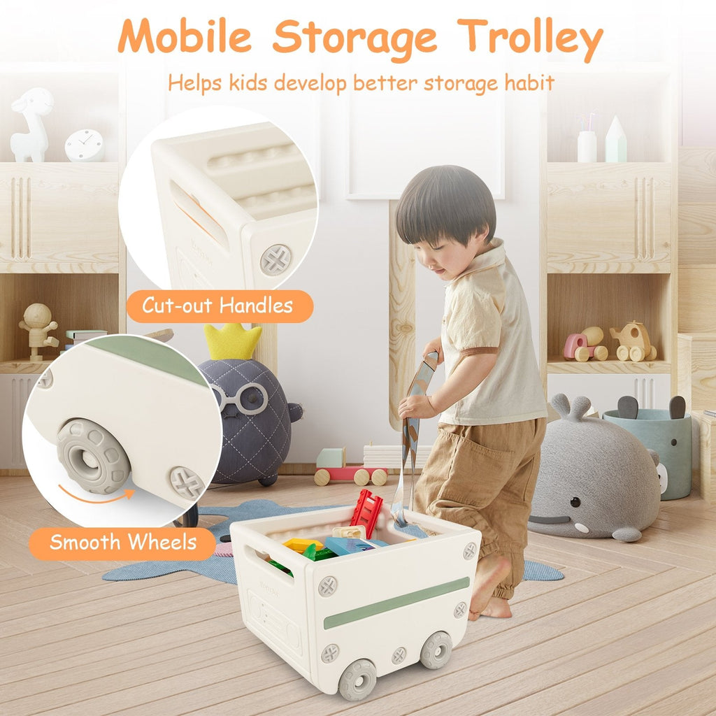 Coffre à jouets et bibliothèque multifonction avec chariot mobile - Gris