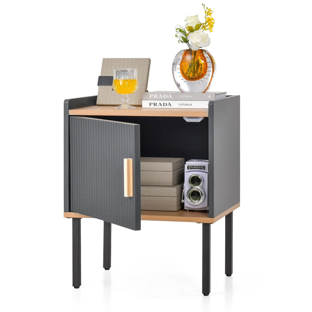 Nachttisch und Beistelltisch mit Türschrank, Grau