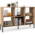 Librería abierta de 6 cubos con patas de metal, mueble de almacenamiento bajo, acabado en madera natural