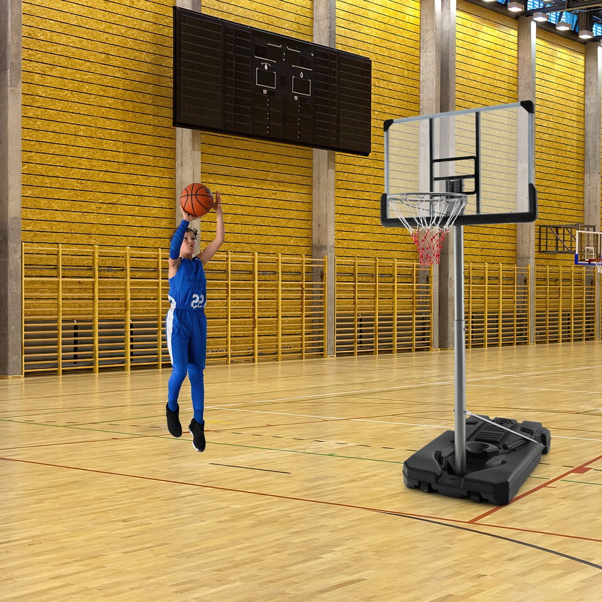 Panier de basket avec hauteur réglable de 1,65 à 2 m et panneau de 127 cm - Noir