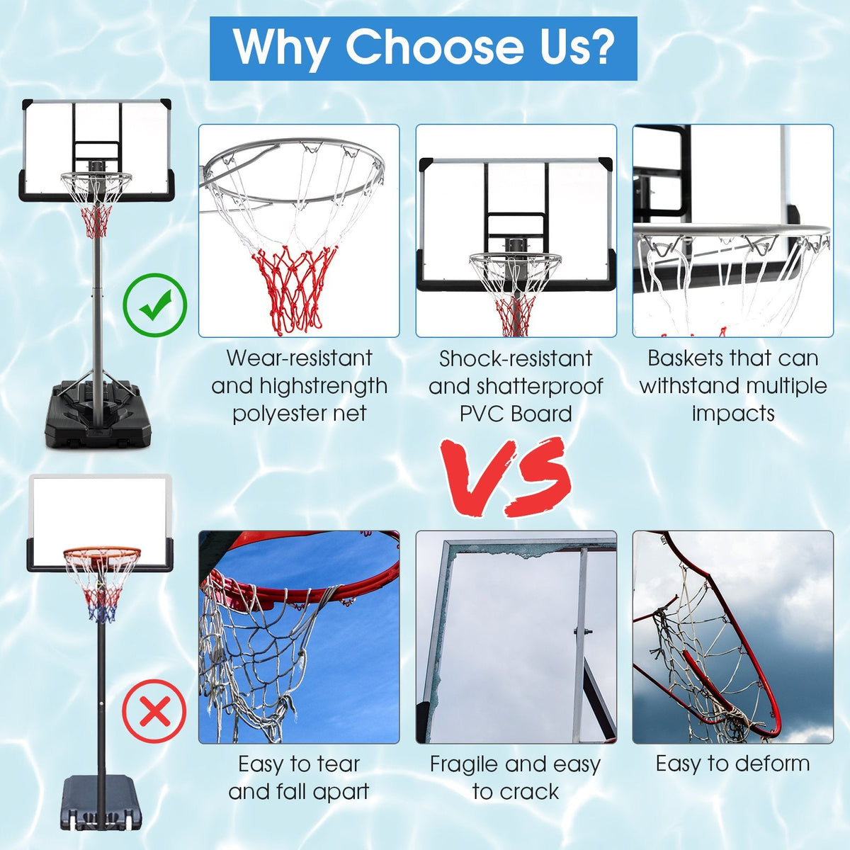 Panier de basket avec hauteur réglable de 1,65 à 2 m et panneau de 127 cm - Noir