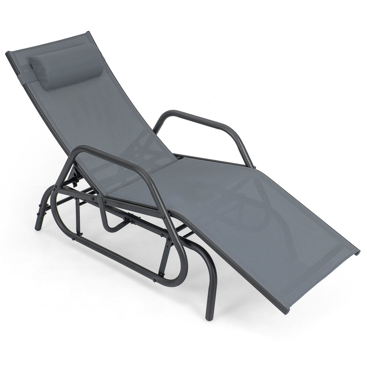 Outdoor-Schaukel-Liegestuhl mit Armlehnen und verstellbarem Kissen, Grau