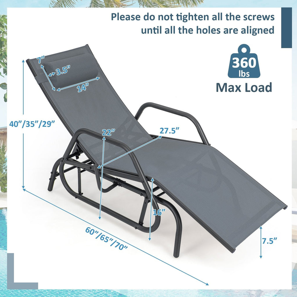 Outdoor-Schaukel-Liegestuhl mit Armlehnen und verstellbarem Kissen, Grau