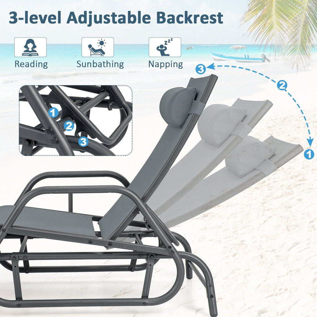 Outdoor-Schaukel-Liegestuhl mit Armlehnen und verstellbarem Kissen, Grau