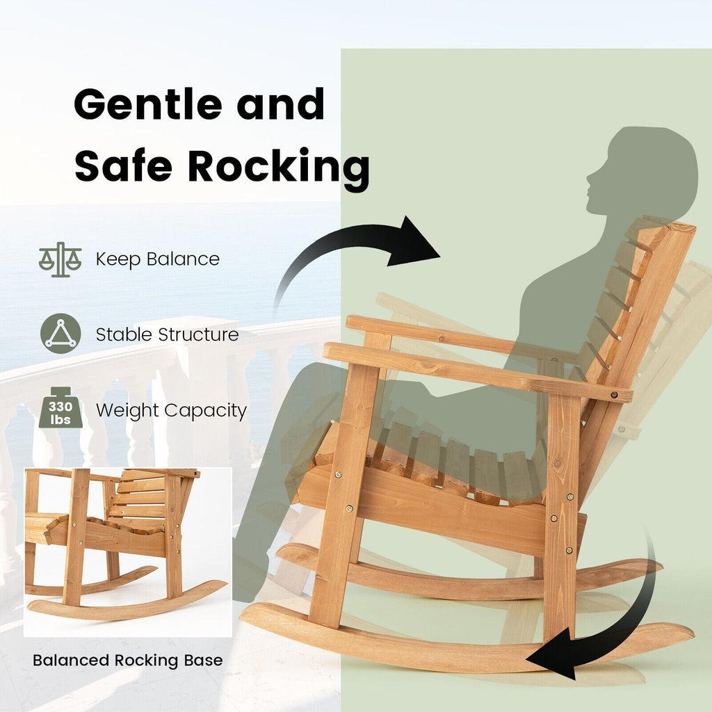 Silla mecedora de madera de abeto para exterior con respaldo alto - marrón