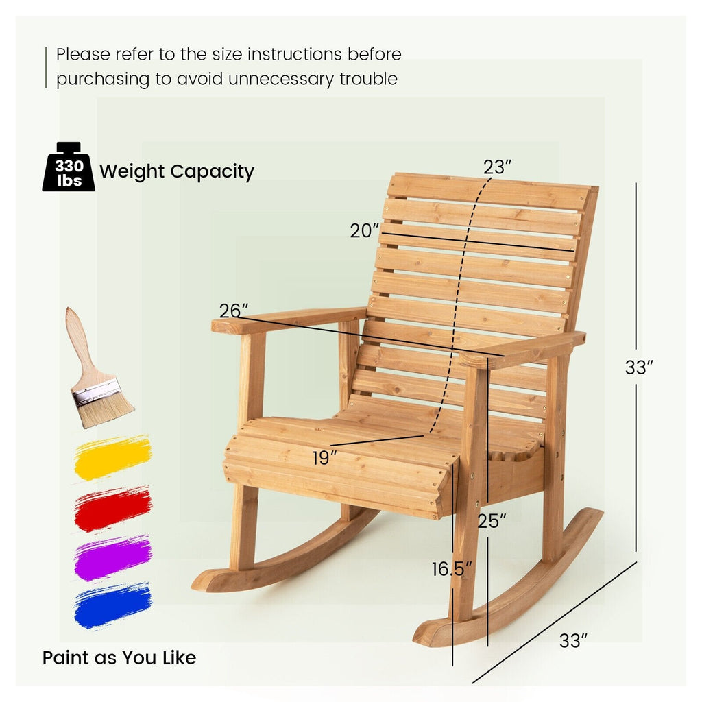 Silla mecedora de madera de abeto para exterior con respaldo alto - marrón