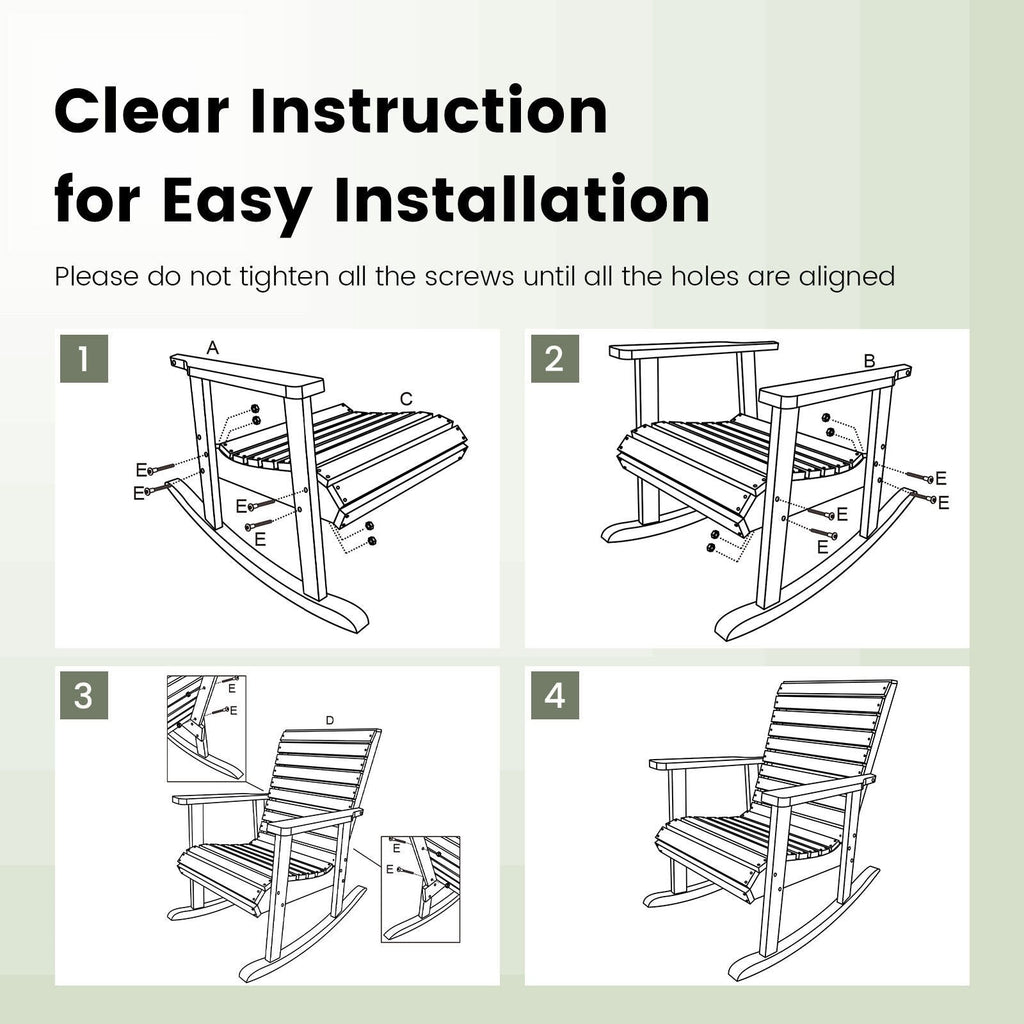 Silla mecedora de madera de abeto para exterior con respaldo alto - marrón