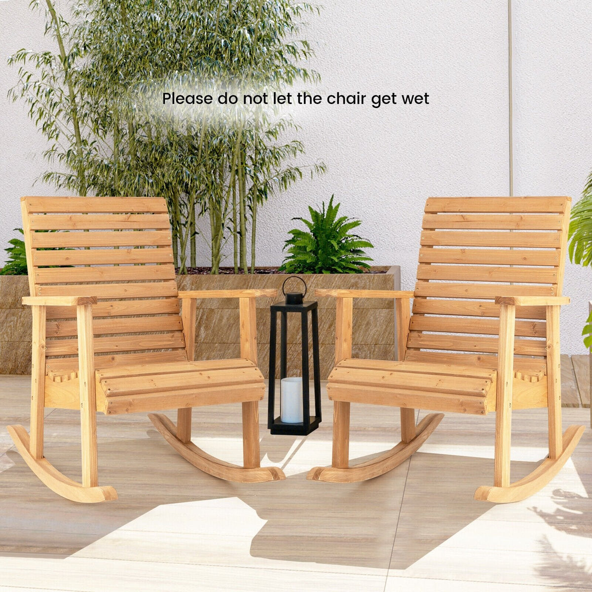 Silla mecedora de madera de abeto para exterior con respaldo alto - marrón