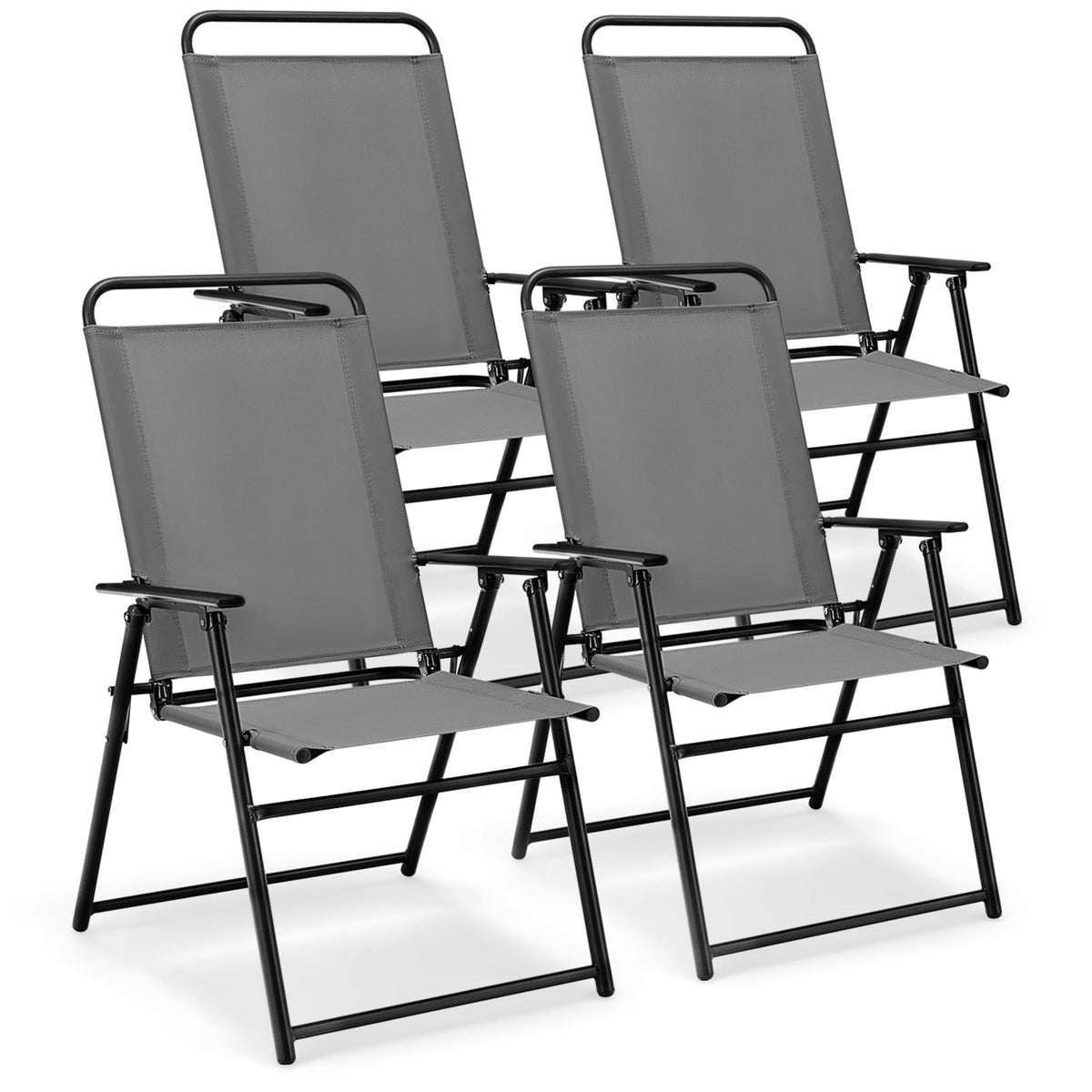 Lot de 4 chaises pliantes d'extérieur avec accoudoirs et dossier - Grises