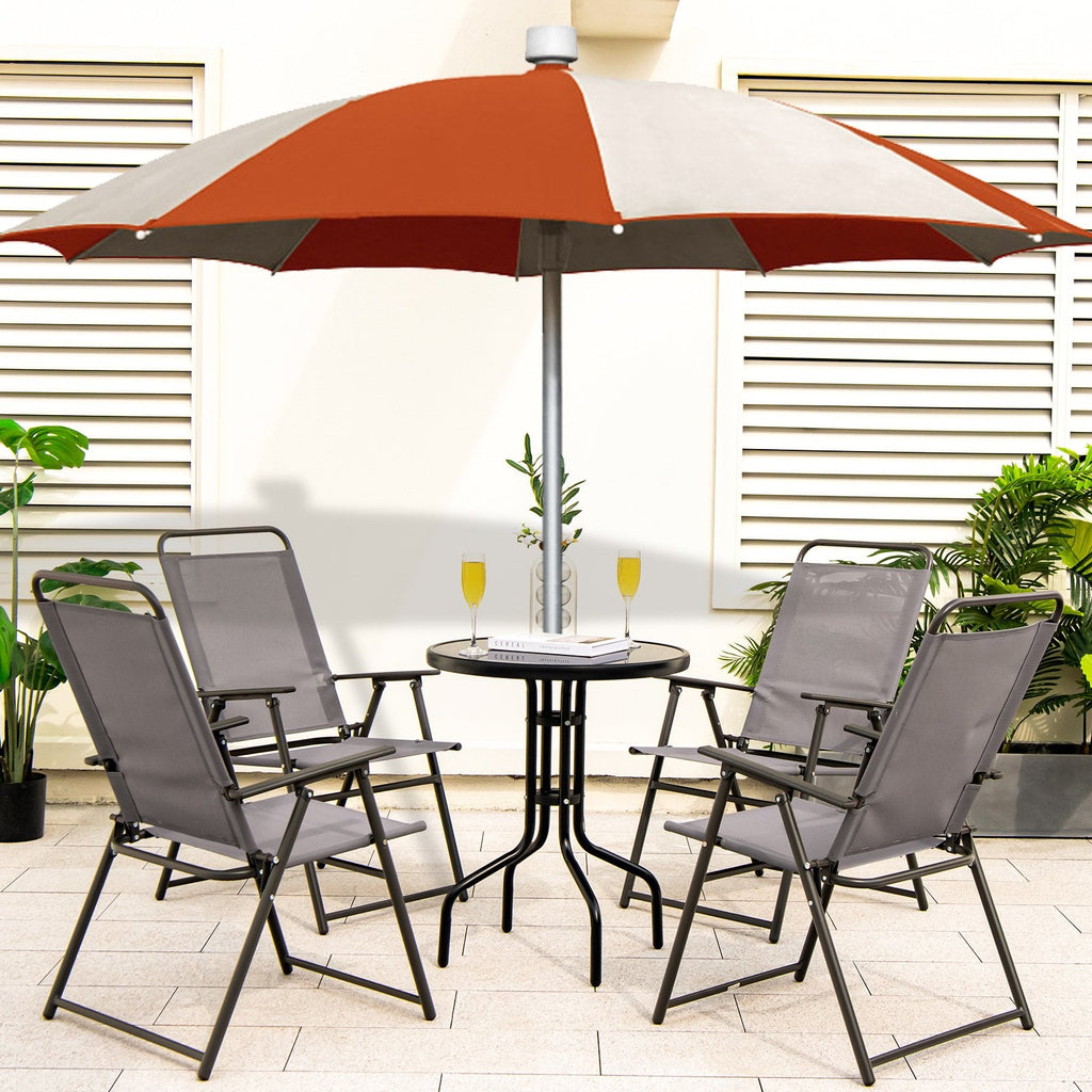 Lot de 4 chaises pliantes d'extérieur avec accoudoirs et dossier - Grises