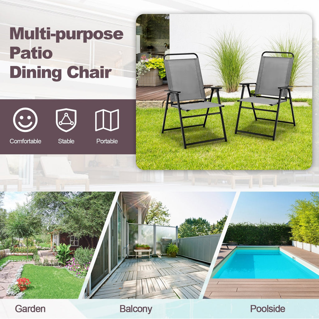 Lot de 4 chaises pliantes d'extérieur avec accoudoirs et dossier - Grises